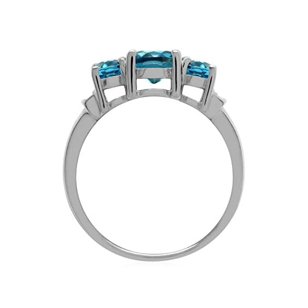 Silvershake 2.6 Carat 3 Stone Genuine Oval Shape London Blue Topaz White Gold Plated 925 Sterling Silver Ring Size 7
