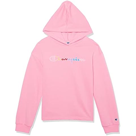 Champion Girls Spark Pink Hoodie with Rainbow Script Cover