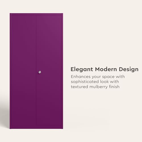Image of Interio by Godrej Marc 2-Door Steel Almirah (Textured Mulberry), 1-Year Warranty, 1 Locker, 1 Drawer, 5 Shelves