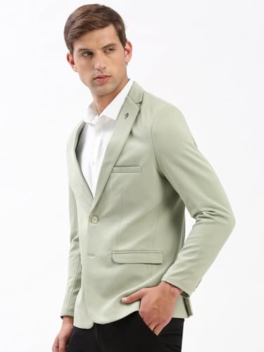 Image of SHOWOFFFF Men Solid Single Breasted Casual Blazer | Notched Lapel Full Sleeves Cotton Blazer for Mens | Slim Fit Regular Length Blazer for Men's