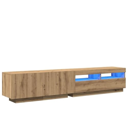Iiaky Mueble de TV de 200 cm Mueble TV con Luz LED Mueble TV Salon Aparador TV Salón Mesa TV Madera con Estantes-Roble artisan-200x35x40 cm