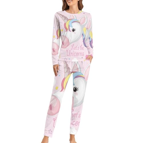 Pyjama Femme Licorne Rose : Ensemble T-Shirt Manches Longues et Pantalon
