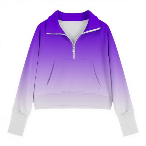 Girls Casual Half Zip Gradient Sweatshirt Loose Stand Collar T-Shirts Long Sleeve Boys Oversized Tee Tops for Kids 5-14 Years4