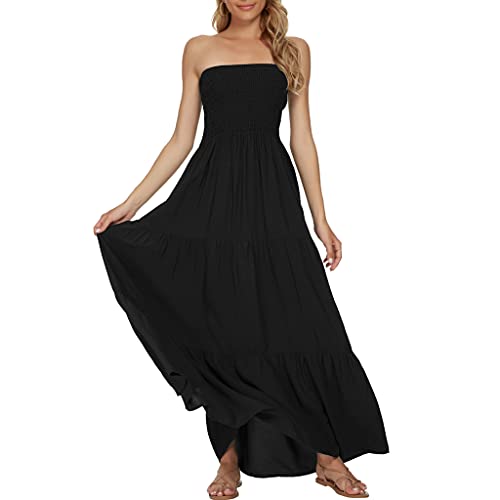 Image of Women's Summer Strapless Tube Top Maxi Dresses Off Shoulder Boho Beach Long Dress