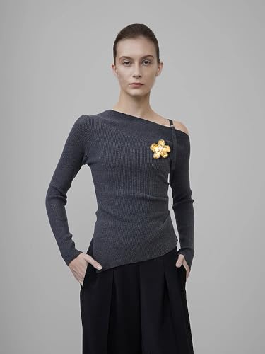 Broche fleur acier inoxydable plaqué or avec épingle de revers