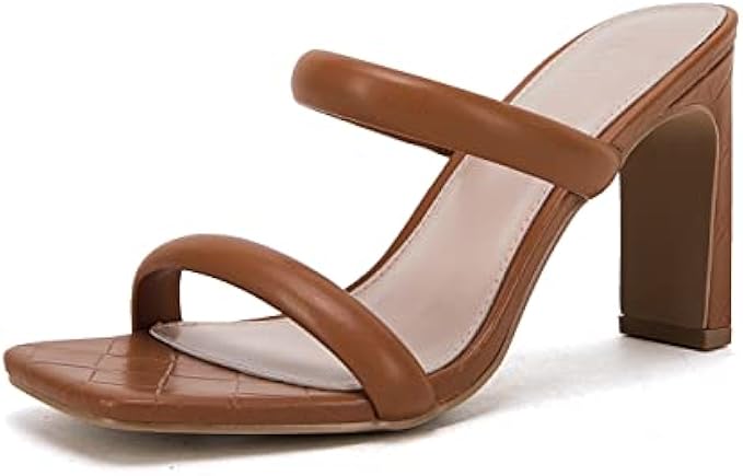 Womens Square Open Toe Heeled Sandals Two Strap high Heel Backless Dress Slip On Mules