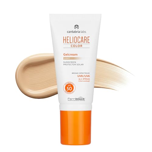 Heliocare, Gelcream Colour Light SPF Sun Cream For Face Daily UVA UVB AntiAgeing Sunscreen Protection Suits All Skin Types Naturallooking Foundation Coverage, White, 50 ml