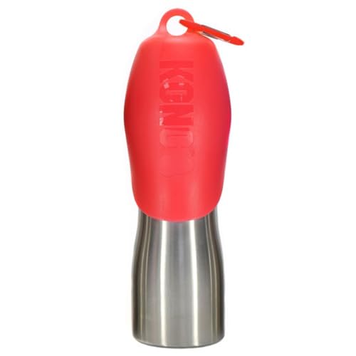 KONG H2O Wasserflasche und Futternapf für Hunde, Edelstahl, 750 ml, Rot