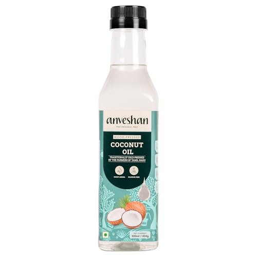 Image of Anveshan Wood Pressed Coconut Oil 500ML | Plastic Bottle | Kolhu /Kacchi Ghani /Chekku | Natural | Chemical-Free | Coconut Oil for massage
