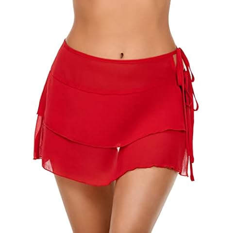 AI'MAGE Swimsuit Women Short Sarongs Beach Wrap Mesh Bikini Wraps Chiffon Cover Ups for Swimwear, Red, XX-Large Cover