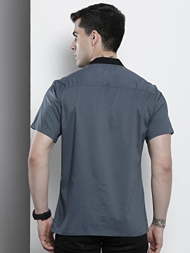 Image of The Indian Garage Co Men Cotton Regular Fit Placement Print Half Sleeves Baseball Collar Casual Shirt