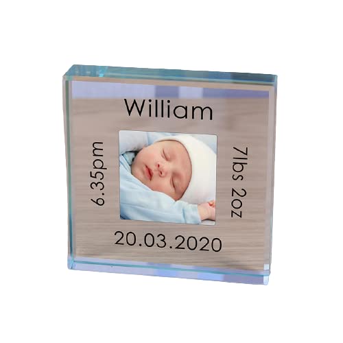Personalised Clear Glass Block Photo Paperweight Christening Baptism Gift