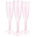 WDF 36 Pack Pink Glitter Plastic Champagne Flutes - 7OZ Disposable Pink Glasses Glitter Champagne Flutes Plastic for Party/Wedding/Birthday/Bridal Shower