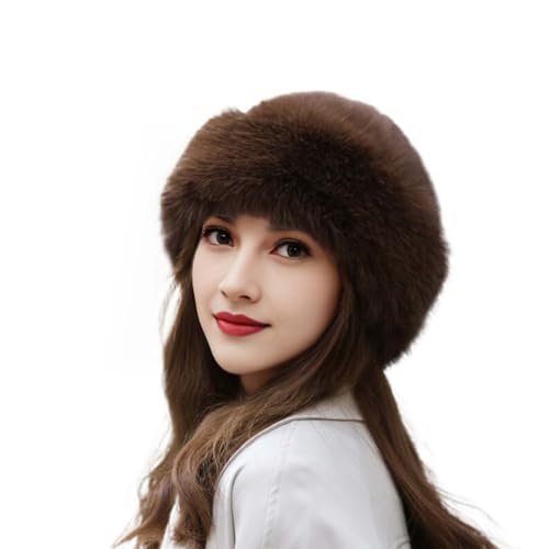 YEKEYI Damen Kunstpelz Warme Mütze Modemütze für Winter Kunstnerz Mütze Vielseitiger Neuer Winterberet Eimerhut, braun, Einheitsgröße