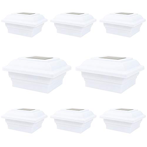 8 Pack White Outdoor Garden 5 x 5 Solar 12 SMD LED Post Deck Cap Square Fence Light Landscape Lamp Lawn PVC Vinyl