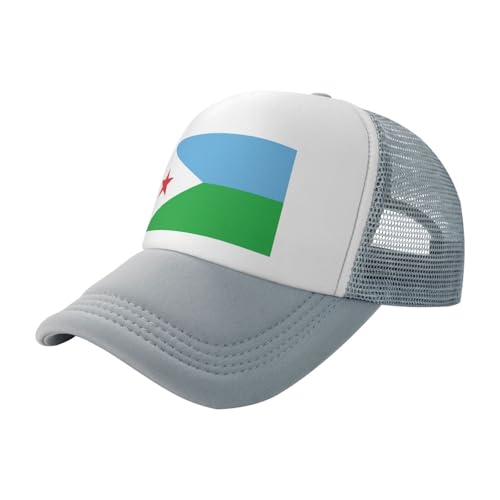 Drapeau de Djibouti Casquette de baseball en maille imprimée Noir Chapeau de soleil Convient pour le fitness, la randonnée et les voyages