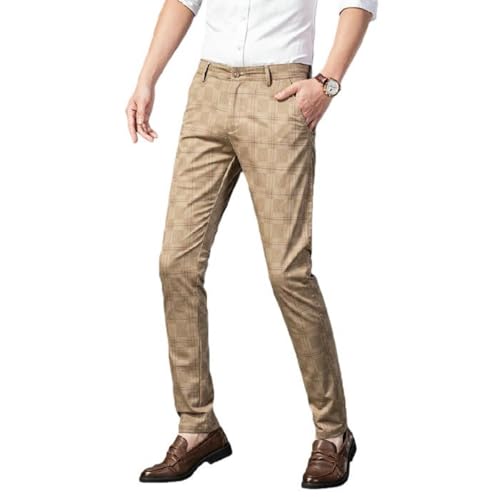 Pantalon d'été à carreaux droit pour homme en coton léger