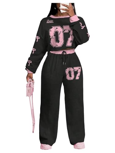 RoseSeek Women's 2 Piece Game Day Outfits Sweatsuit Graphic Jersey