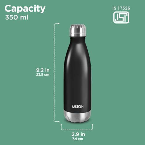 Image of Milton Duo DLX 350 Thermosteel Water Bottle 350 ml, 24 Hr Hot and Cold I Leak Proof Lid, ISI Certified I Vacuum Insulated I for Office, Gym, School I Matt Black