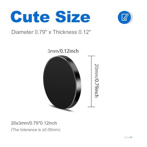 Image of TRYMAG 20x3mm 6 Pieces Black Strong Magnets, Heavy Duty Rare Earth Round with Adhesive Backing, Permanent Small Neodymium Disc Magnets for Fridge, DIY, Crafts, Scientific