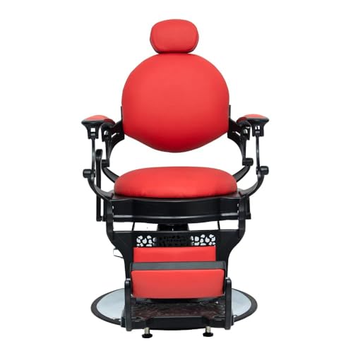 BARBERPLAN Heavy Duty Vintage Hydraulic Barber Chair with Headrest & 360° Rotatable Shampoo Chairs for Salon, Professional Salon Beauty Spa Shampoo Equipment (Red)