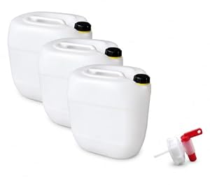 kanister-vertrieb® 3 Stück 30 L Kanister Wasserkanister Kunststoffkanister natur DIN61 + Hahn + Etiketten