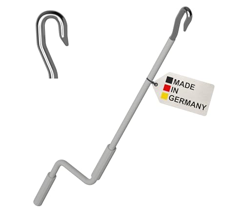 BAUHELD Markisenkurbel mit Fleischer-Haken 120cm - Made in Germany - Markisenstange aus verzinktem Stahl - Stabiler Handgriff aus Kunststoff - Hand-Kurbel kompatibel mit ovalen Markisen-Ösen - Grau