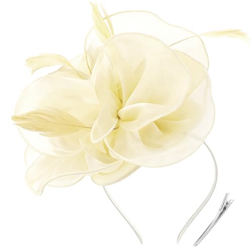 Image of DRESHOW Fascinators Hat Tea Party Headwear Ribbons Feathers on a Headband and a Clip for Women