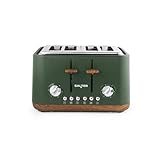 Salter Toronto 4-Slice Toaster – Wide Slots, 6 Browning Levels, Removable Crumb Tray, Defrost, Reheat, Cancel, Self-Centring Function, High-Lift Eject, 1630 W, Wood Effect, Green