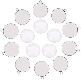 UNICRAFTALE 10 Sets 25mm Flat Round Tray DIY Pendants Making 304 Stainless Steel Pendants Cabochon Settings and Transparent Glass Cabochons Metal Pendant Findings for Women Necklaces Jewelry Making