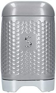 KitchenCraft Lovello Storage Canisters for Tea Coffee and Sugar in Gift Box, Textured Hexagonal Finish, Steel, Shadow Grey
