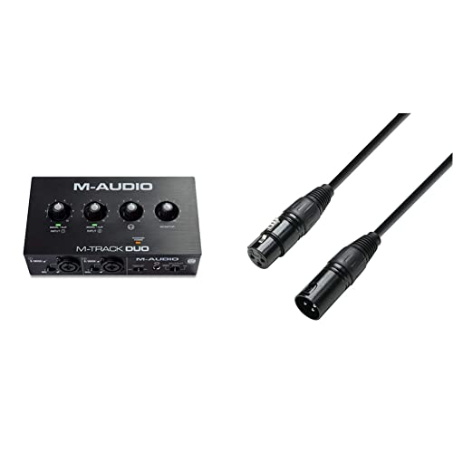 M-Audio M-Track Duo – USB Audio Interface für Aufnahmen, Streaming und Podcasting, mit dualen XLR, Line- & DI-Eingängen & Adam Hall Cables K3DMF0150 DMX Kabel XLR male auf XLR female 1,5m
