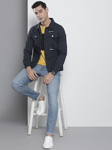 Image of The Indian Garage Co Men Grey Slim Fit Solid Trucker Jacket