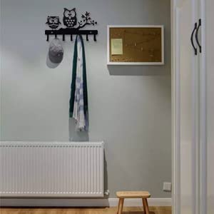 Joypucofe Black Metal Key Holder Hooks Owl Wall Hanger Decorations Multi-Purpose For Door Kitchen Corridor Foyer Bedroom University Dormitory, 7 Hook Racks #TOP3