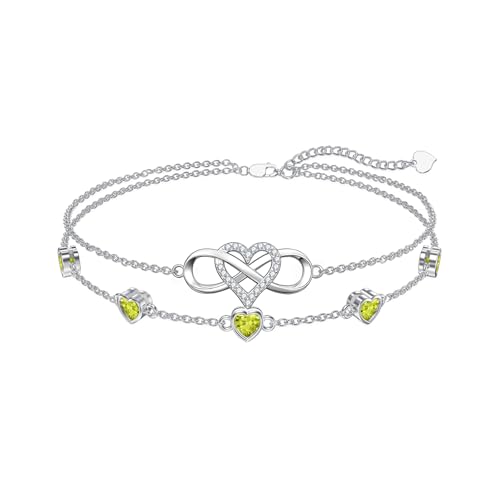 Image of Dorunmo 925 Sterling Silver Infinity Heart Birthstone Anklet Bracelets for Women Best Mother's Day Birthday Jewelry for Wife Girlfriend Mom Her
