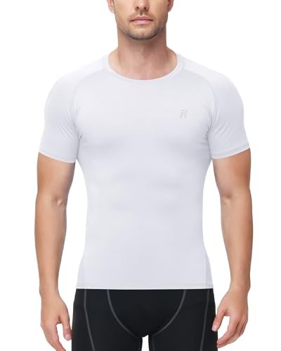 Runhit Kompressionsshirt Herren Langarm, UPF 50+ UV-Schutz Funktionsshirt Atmungsaktiv Laufshirt für Fitness Jogging Laufen Gym, Thermoshirt Männer Sportshirt Kompression Weiß L, 8.48,