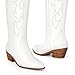 Ouepiano White Cowgirl Boots Women Cowboy Knee High Tall Boots Chunky Heel Pointed Toe Pull-On Western Wide Calf Boats Country Fashion (White, Size 8)