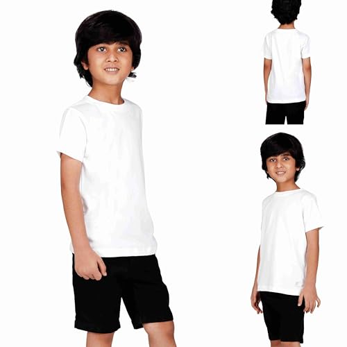 Image of Kids Round Neck T-Shirt Half Sleeves 100% Cotton Rich Soft Comfortable Fit Stylish Plain Color White+1 Combo Original Brand Tshirt for Boys