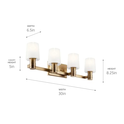 Image of Kichler Adani 4-Light Bathroom Vanity Light Fixture, Modern 30 inch Wall Mount Vanity Lights with Opal Glass in Champagne Bronze for Mirror Lighting Over Vanity (8.25 inch x 30 inch), 55177CPZ