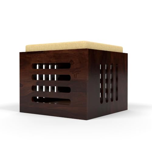 Image of ONIJA Solid Sheesham Wood Coffee Table with 4 Stools | Rosewood Centre Table with Cushioned Stool for Living Room (Urban, Walnut Finish)