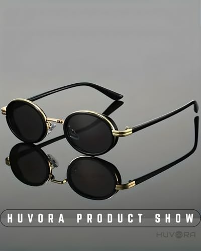 Image of Retro Oval Sunglasses for Men Women - Unisex Vintage Fashion Sun Glasses - Metal Hinge - UV400 Protected Anti Glare Goggles for Man Woman - Branded Stylish Driving Party Sunglass