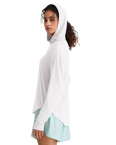 G4Free UV Hoodie Women Long Sleeve UPF 50+ Shirts Sun Protection Loose Fit Hiking Tops with Thumbholes Stretchy Breathable(White,M)