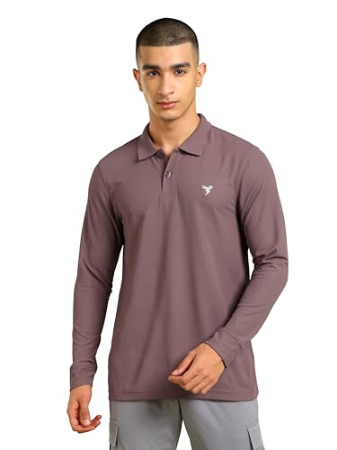 Image of TECHNOSPORT Mens Slim Fit Polyester Active Wear Collar Polo T-Shirt with Long Sleeves for Workout, Sports