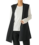 [egneL] エグネル ジレ ロングベスト 日本製 レディース カットソー トップス ノースリーブ 抗菌 防臭 吸汗 速乾 UVカット ゆったり 婦人 春 秋(009-BK-LL)