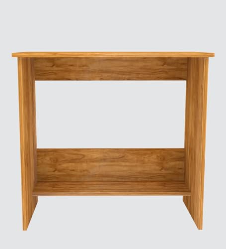 Image of Compact Study Desk with Storage Shelf, Natural Wood Finish, Space-Saving Home Office Table, 80x40x74 cm, DIY Assembly