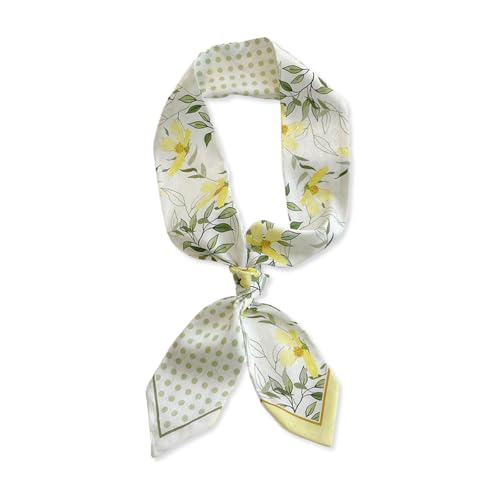 Skinny Silk Scarf Women Narrow Long Neckerchief Fresh Floral Leaf Print Satin Headband Headdress Hair Scarf Ribbon