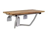 Teak Shower Seat - Type 304 Stainless Steel/Natural Wood Slats/ADA Folding Wall Mount Bathroom Safety Bench/Seniors Disabled / 24" x 16"
