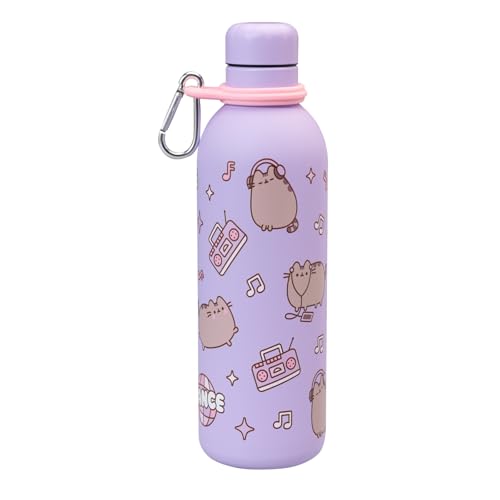 Botella agua niña Pusheen Kawaii, morada - Botella acero inoxidable niños : Botella termica 500ml (Cantimplora infantil) | Botellas de agua acero inoxidable Aislamiento Doble pared Frio/Calor