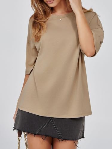 Image of Tankaneo Womens Oversized Tshirts Summer Casual Short Sleeve Crew Neck T Shirt Loose Fit Side Slit Tee Tops