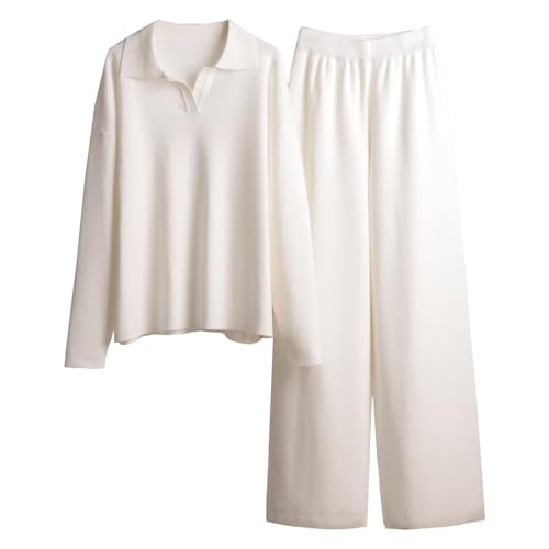 Ensemble lounge oversize femme avec pull col en V et pantalon large pour rester chic chez soi